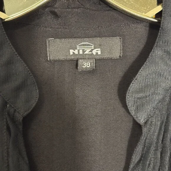 Black & Red Embroidered Long Sleeve Tunic Dress By Niza Size 38 Sheer Sleeve - Picture 2 of 12